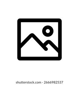 Simple Outline Picture Frame with Mountain and Sun Scenery Graphic Element