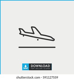 Simple outline plane landing vector icon. On white background.