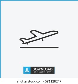 Simple outline plane taking off vector icon. On white background.