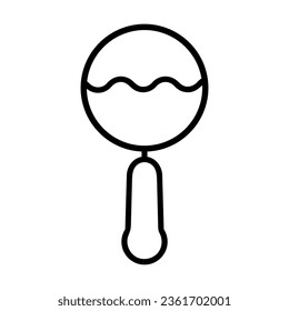 Simple outline of plastic rattle toy vector icon. Black line drawing or cartoon illustration of toy for kids on white background. Childhood, child care, entertainment concept
