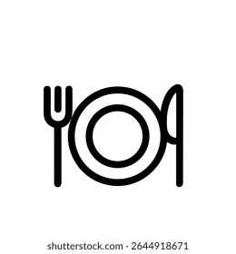 Simple Outline Plate Fork and Knife Icon Illustration Element Design