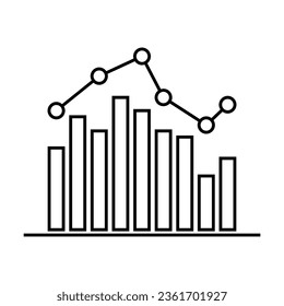 Esquema simple del icono vectorial de gráfico de histograma de precio o coste. Dibujo de línea negra o caricatura ilustrativa del esquema de negocios sobre fondo blanco. Concepto de finanzas, negocios, análisis