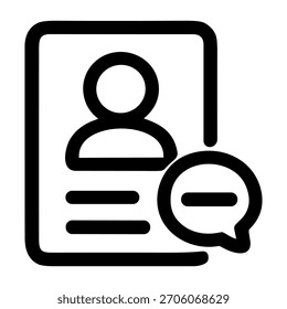 Icono de Cuenta de usuario de Borrar de Perfil de contorno simple con burbuja de voz