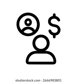 Concepto simple de intercambio de ganancias con la persona y el icono de signo de dólar