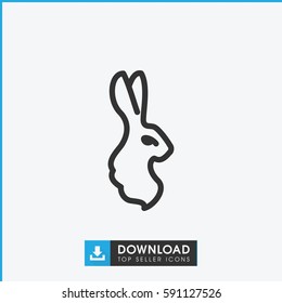 Simple outline rabbit vector icon. On white background.