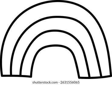 A simple outline of a rainbow with three curved lines in a clean style. The arch shape is depicted with bold black lines. Cartoon vector illustration.