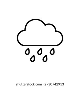 Simple Outline Rainy Cloud With Raindrop Weather Element Icon