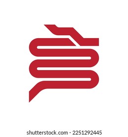 simple outline of red snake with horned logo vector