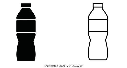 Simple outline representation of a beverage bottle in black and white formats suitable for graphic design