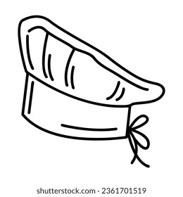 Simple outline of restaurant chef hat vector icon. Black line drawing or cartoon illustration of cook uniform on white background. Food, cooking, profession, headwear concept