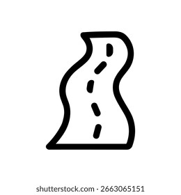 Simple Outline Road Icon, Winding Asphalt Path Line Drawing