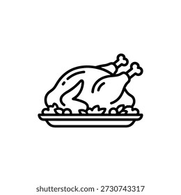 Simples Contorno Torrado Turquia em Platter Line Art Icon