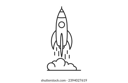 Simple outline rocket icon. flying rocket ship vector sign rocket symbol for logo, illustration, web, and mobile UI, UX.