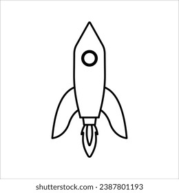 simple outline rocket ship isolated on white, black and white flat vector illustration