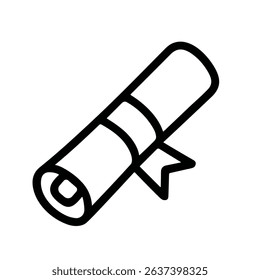 Simple Outline Rolled Certificate Document Paper Symbol with Ribbon Icon