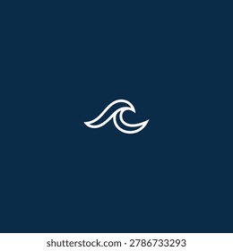 Simple outline of a rolling wave against a deep navy blue background with minimalist abstract movement artistic backdrop illustration