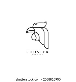 Simple outline rooster head icon logo vector design. Luxury rooster chicken logo concept design