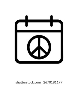 Diseño de estilo de icono de forma de símbolo de calendario de paz redondeado de contorno simple
