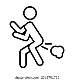 Simple outline of rude man farting loudly vector icon. Black line drawing or cartoon illustration of hooligan farting white background. Bad behavior, prohibition concept