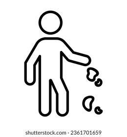 Simple outline of rude man throwing trash on floor vector icon. Black line drawing or cartoon illustration of person littering on street white background. Ecology, prohibition concept