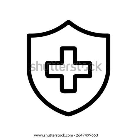 Simple Outline Safety Shield Plus Sign Shape Icon Graphic Element