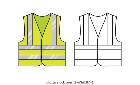 Simple Outline Safety Vest with Reflective Stripe Construction Clothes Illustration