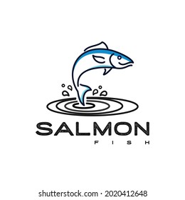 simple outline salmon fish jump logo design,fish line art logo,icon vector template