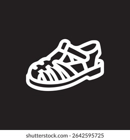 A simple outline of a sandal set against a black background perfect for summer designs fashion projects and travel themes