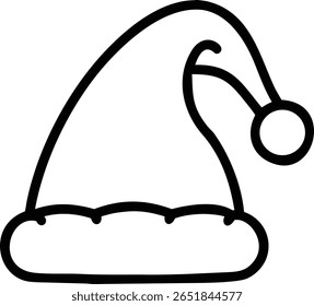 A simple outline of a santa hat, perfect for christmas, holidays, winter, and new year designs.