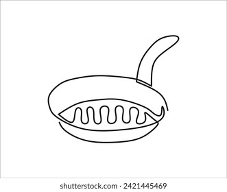 Simple Outline Of Saucepan. One Line Of Pan. Saucepan Continuous Line Art.