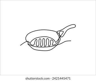 Esbozo Simple De Saucepan. Una Línea De Pan. Línea Continua Saucepan Art.