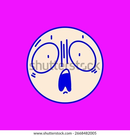 Simple Outline Scared Face Circle Emoticon with Shocked Expression Illustration