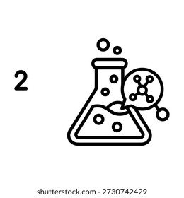 Esquema simple Laboratorio científico Vaso de investigación Molécula Burbujas Concepto Icono