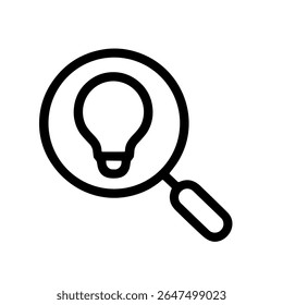 Simple Outline Search Idea Bulb with Magnifying Glass Icon