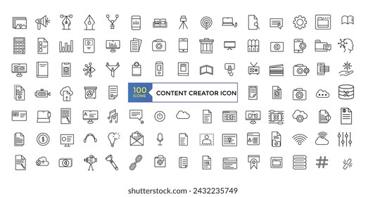 Simple Outline Set of Content Creator icons. Linear style icons pack. UI UX Icon collection