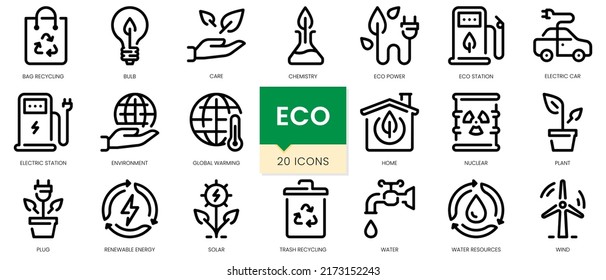 Simple Outline Set of eco icons. Linear style icons pack. Vector illustration