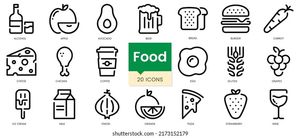 Simple Outline Set of food icons. Linear style icons pack. Vector illustration