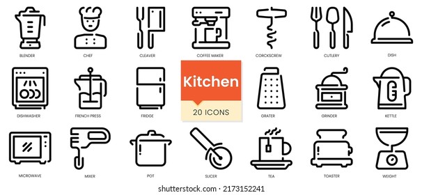 Simple Outline Set of kitchen icons. Linear style icons pack. Vector illustration