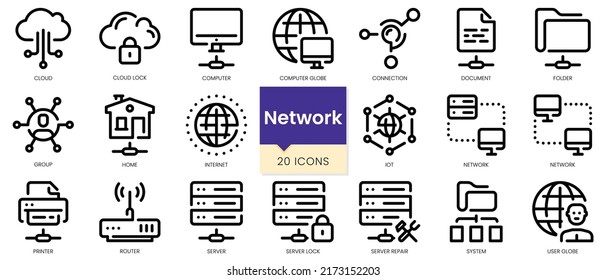 Simple Outline Set of network icons. Linear style icons pack. Vector illustration