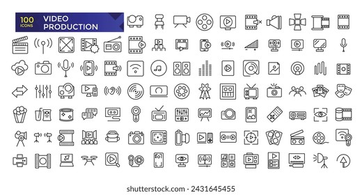 Simple Outline Set of Video Production icons. Linear style icons pack. Minimalist thin linear web ui icon set. vector illustration.