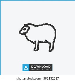 Simple outline sheep vector icon. On white background.