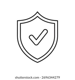 Escudo de contorno simple con símbolo de marca de verificación que representa la garantía de seguridad y el concepto de verificación gráfico