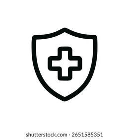 Simple Outline Shield com Plus Sign Protection Ícone de Saúde Médica
