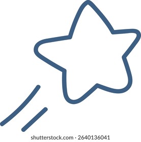 A simple outline of a shooting star with trailing lines in a clean style. The star is depicted with smooth curves and dynamic motion lines. Cartoon vector illustration.