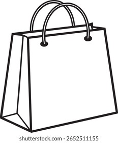 Simple outline of a shopping bag with handles isolated on transparent background	