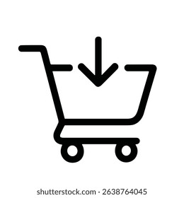 Simple Outline Shopping Cart Arrow Down Sign Symbol Icon Design