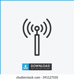Simple outline signal tower vector icon. On white background.