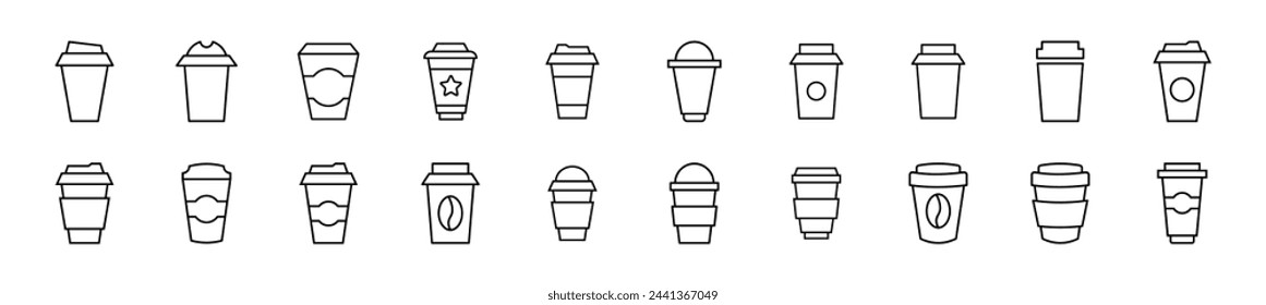 Simple outline signs of coffee. Editable stroke. Line icons for web sites, newspapers, articles book