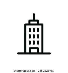 Símbolo simple del icono del estilo de la línea negra del edificio de la torre del rascacielos