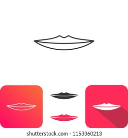 Simple Outline Smile Lips Icon. Flat Line Long Shadow Icon Colored
